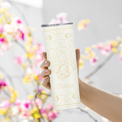 Personalized Zodiac Sign Flower Design Tumbler with Name, Stainless Steel 20oz Travel Mug with Straw, Birthday/Christmas Gift for Women/Girls/Friends