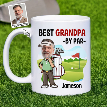 Personalized Name & Face Photo Best by Par Mug, 11oz Two-Tone Ceramic Mug with Handle, Birthday/Father's Day Gift for Golf Lovers/Players/Coaches