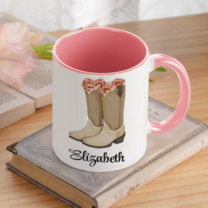 Personalized Name Cowgirl Birth Flower Mug, 11/16oz Floral Western Boots Glass Cup/Ceramic Mug, Birthday/Wedding Gift for Rodeo Girls/Bridesmaids