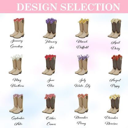 Personalized Name Cowgirl Birth Flower Mug, 11/16oz Floral Western Boots Glass Cup/Ceramic Mug, Birthday/Wedding Gift for Rodeo Girls/Bridesmaids