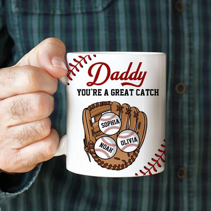 Personalized You Are a Great Catch Baseball Mug with Name, 11oz Multicolor Ceramics Coffee Tea Mug, Father's Day/Birthday Gift for Baseball Lover
