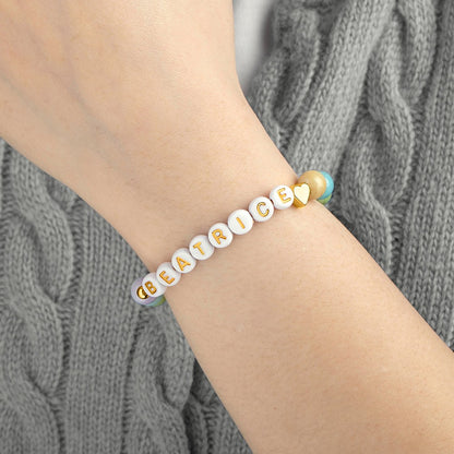 Personalized Name Beaded Pet Bracelet, Colorful Dog Name Stretchy Bracelet with Gold Bone/Heart, Pet Loss Jewelry, Memorial Gift for Pet Mom/Dad