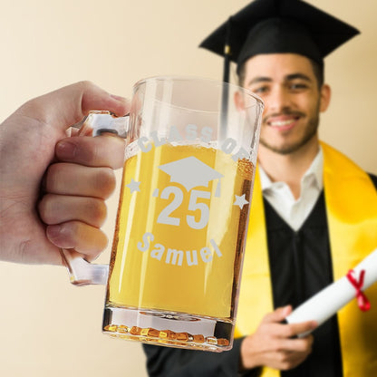 Personalized Name Graduation 16oz Beer Mug with Handle/Beer Pint Glass, Class of 2025 Graduation Keepsake, Graduation Gift for Family/Friends/Students