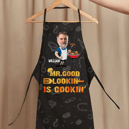 Personalized Face Photo Cartoon Design BBQ Apron, Custom Funny Men's Apron, Barbecue Party Favor, Father's Day Gift for Dad/Grandpa/Grill Lovers