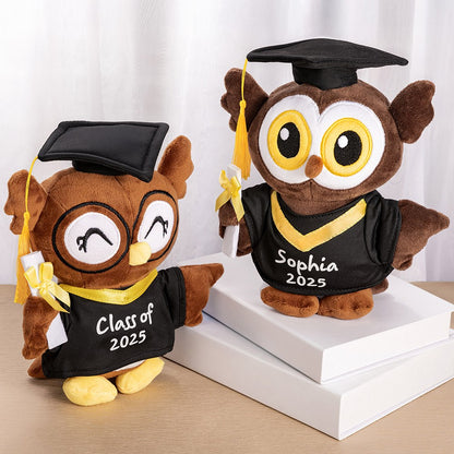 Personalized Graduation Owl Stuffed Animal, Plush Owl Doll with Bachelor Cap & Gown, Graduation Keepsake Class of 2025, Memorial Gift for Graduates