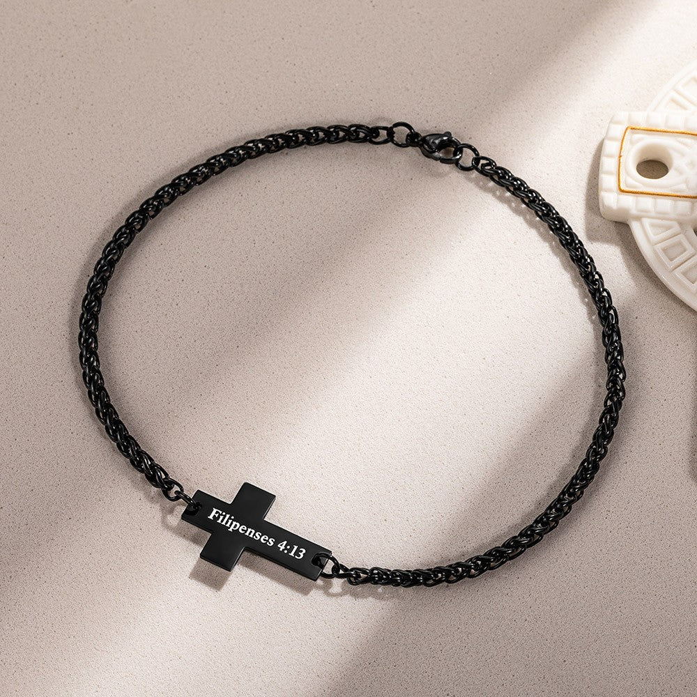 Personalized Cross Bracelet with Engraved Name, Unisex Stainless Steel Bracelet, Religious Jewelry, Birthday/Baptism/Christmas Gift for Him or Her