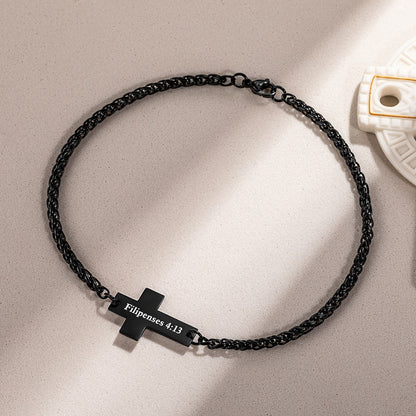 Personalized Cross Bracelet with Engraved Name, Unisex Stainless Steel Bracelet, Religious Jewelry, Birthday/Baptism/Christmas Gift for Him or Her
