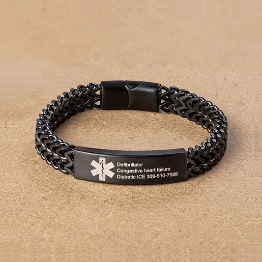Personalized Engraved Medical Alert ID Bracelet, Stainless Steel Men's ID Tag Bracelet for Epilepsy/Diabetes/Allergy, Gift for Him/Dad/Family