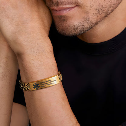 Personalized Engraved Medical Alert ID Bracelet, Stainless Steel Men's ID Tag Bracelet for Epilepsy/Diabetes/Allergy, Gift for Him/Dad/Family