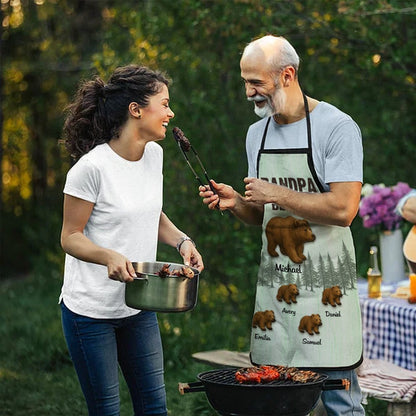 Personalized Papa Bear & Cubs Apron with Names, Custom Men's Waterproof Apron, Family BBQ Party Favor, Birthday/Father's Day Gift for Dad/Grandpa