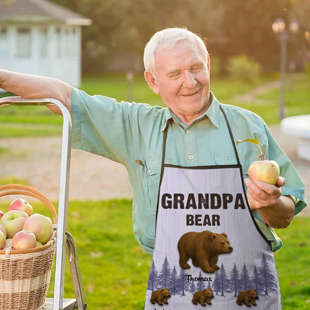 Personalized Papa Bear & Cubs Apron with Names, Custom Men's Waterproof Apron, Family BBQ Party Favor, Birthday/Father's Day Gift for Dad/Grandpa